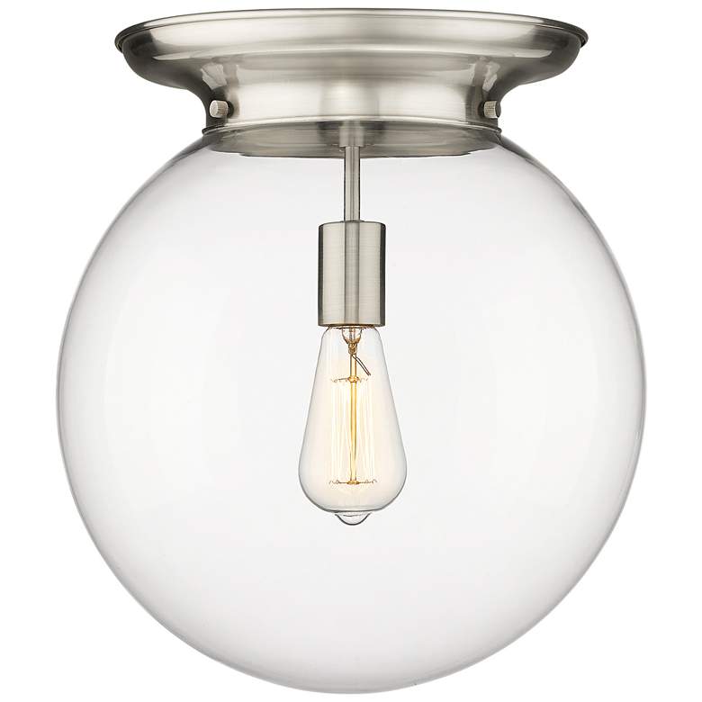Image 1 Beacon 14" Wide Satin Nickel Flush Mount With Clear Glass Shade