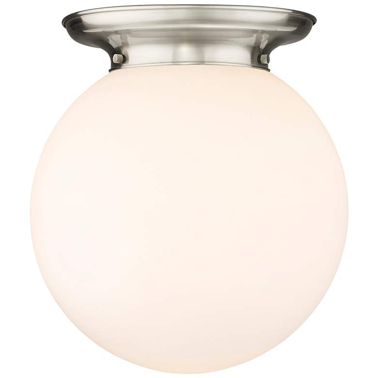 Image 1 Beacon 14" Wide Satin Nickel Flush Mount With Matte White Glass Shade