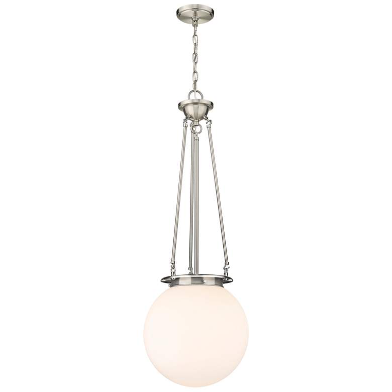 Image 1 Beacon 14" Wide Satin Nickel Pendant With Matte White Glass Shade