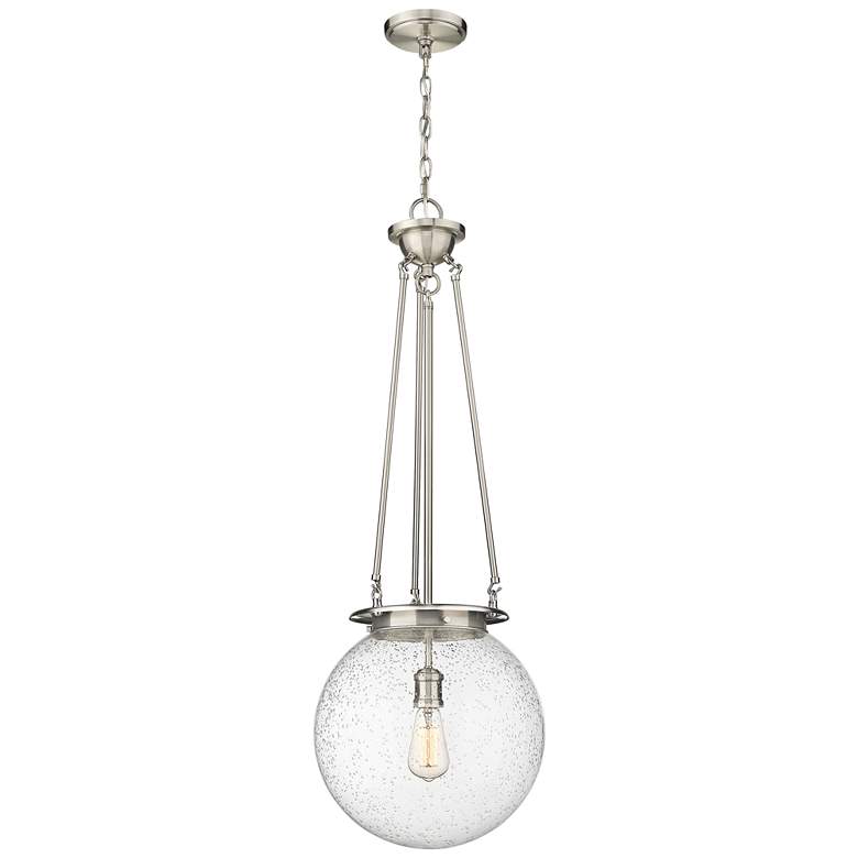 Image 1 Beacon 14" Wide Satin Nickel Pendant With Seedy Glass Shade