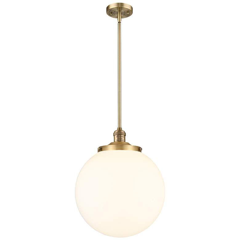 Image 1 Beacon 14"W Brushed Brass LED Pendant Light w/ White Shade