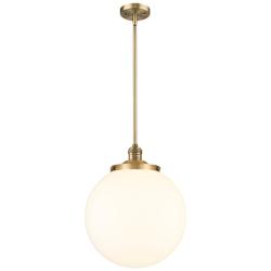 Beacon 14"W Brushed Brass LED Pendant Light w/ White Shade