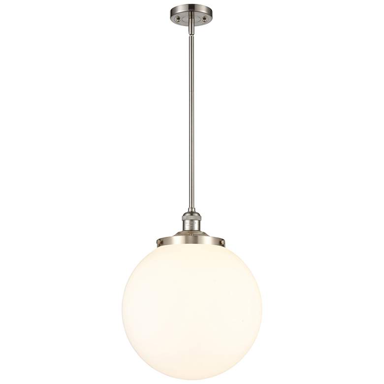 Image 1 Beacon 14"W Brushed Satin Nickel LED Pendant With Matte White Shade