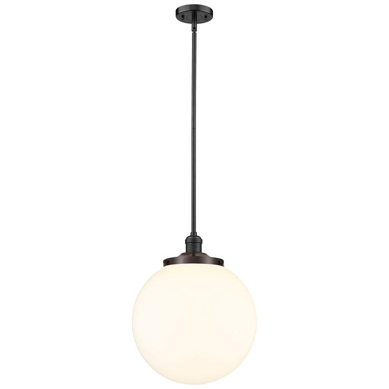 Image 1 Beacon 14"W Oil-Rubbed Bronze Pendant Light w/ White Glass
