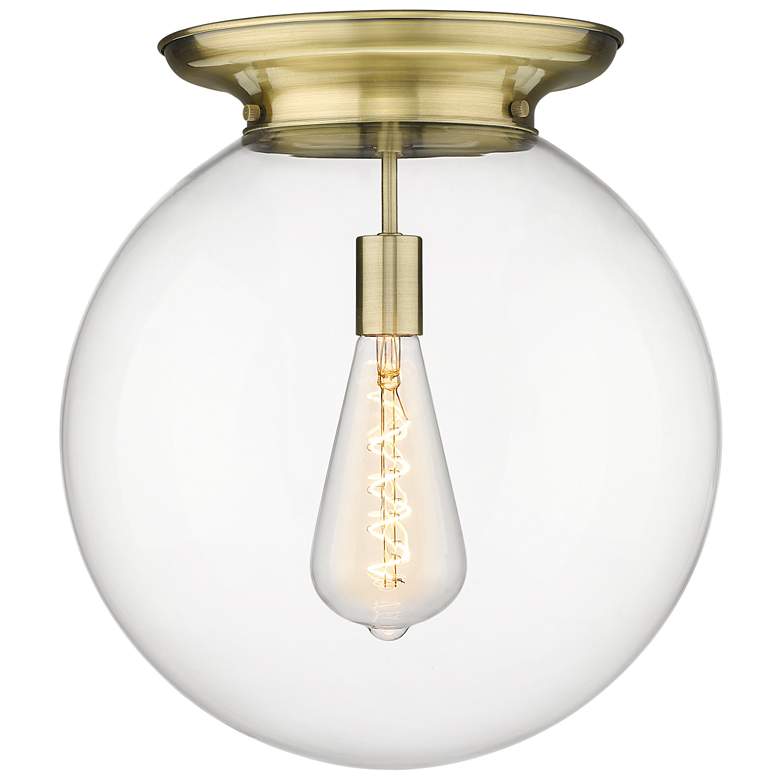 Image 1 Beacon 15.75" Wide Antique Brass Flush Mount With Clear Glass Shade
