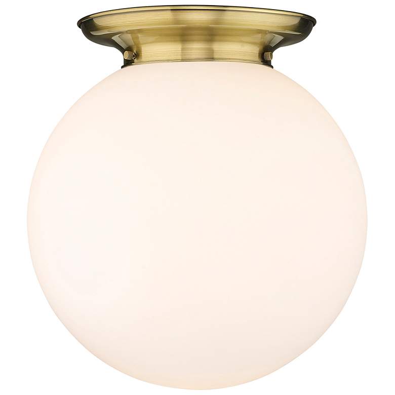 Image 1 Beacon 15.75" Wide Antique Brass Flush Mount With Matte White Glass Sh