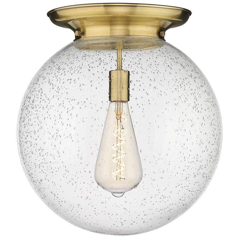 Image 1 Beacon 15.75" Wide Antique Brass Flush Mount With Seedy Glass Shade