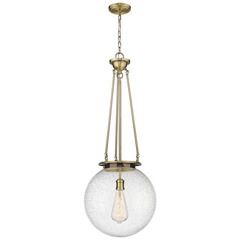 Image 1 Beacon 15.75" Wide Antique Brass Pendant With Seedy Glass Shade
