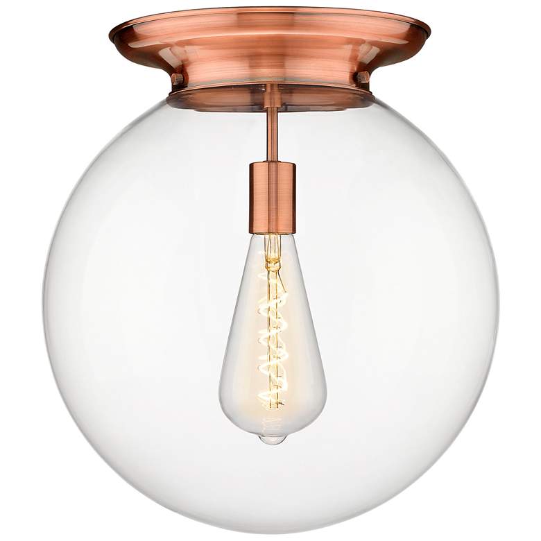 Image 1 Beacon 15.75" Wide Antique Copper Flush Mount With Clear Glass Shade