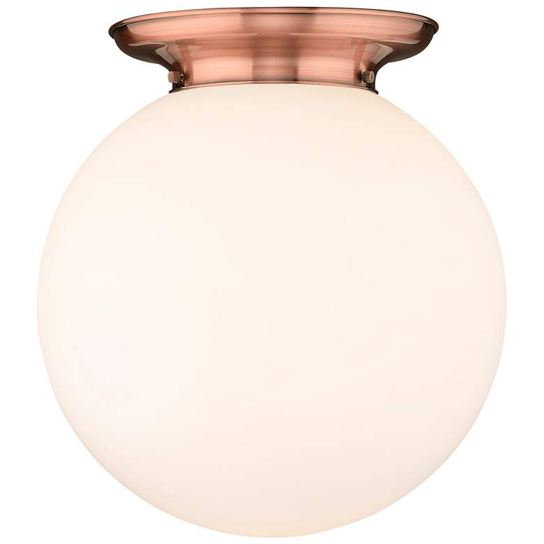 Image 1 Beacon 15.75" Wide Antique Copper Flush Mount With Matte White Glass S
