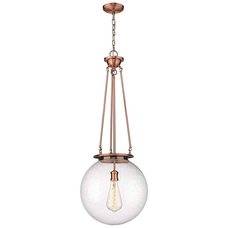 Image 1 Beacon 15.75" Wide Antique Copper Pendant With Seedy Glass Shade