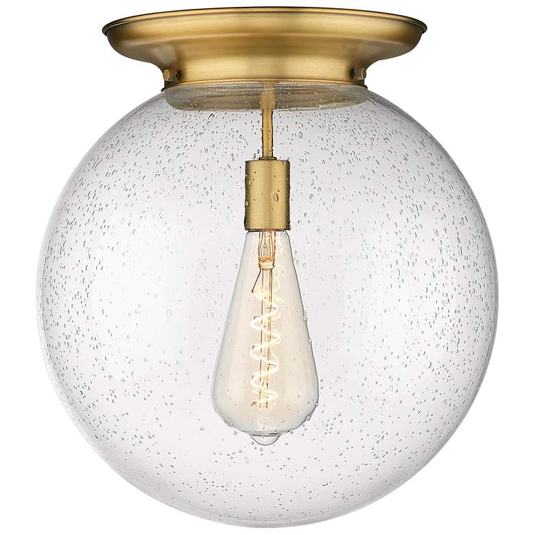 Image 1 Beacon 15.75" Wide Brushed Brass Flush Mount With Seedy Glass Shade