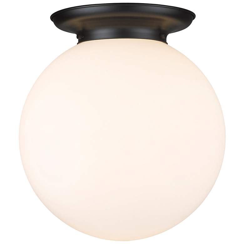 Image 1 Beacon 15.75" Wide Matte Black Flush Mount With Matte White Glass Shad