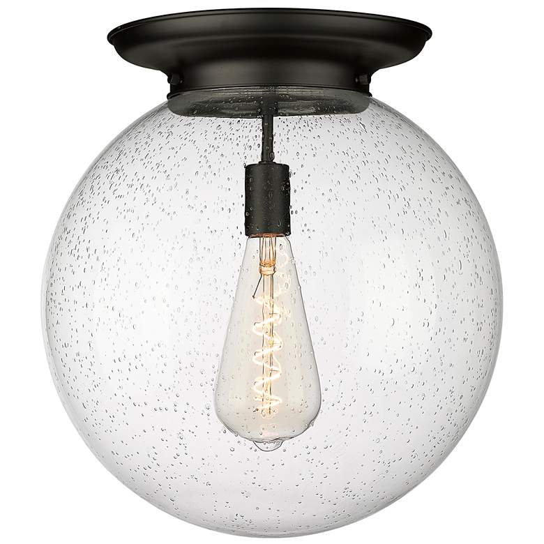 Image 1 Beacon 15.75" Wide Matte Black Flush Mount With Seedy Glass Shade