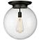 Beacon 15.75" Wide Matte Black Flush Mount With Seedy Glass Shade