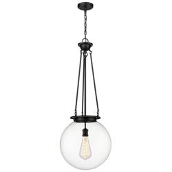 Beacon 15.75&quot; Wide Matte Black Pendant With Clear Glass Shade