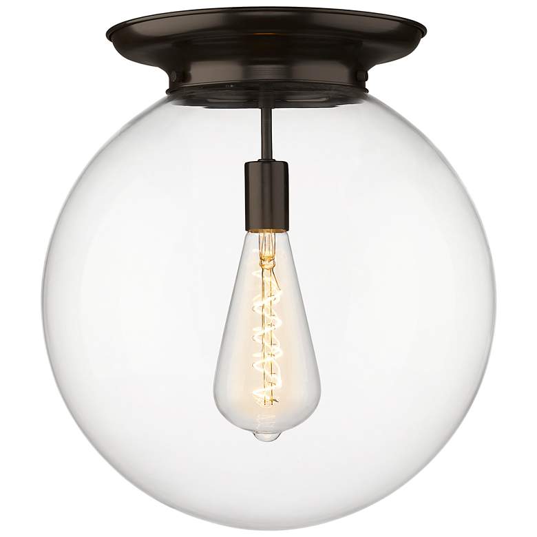 Image 1 Beacon 15.75" Wide Oiled Brass Flush Mount With Clear Glass Shade