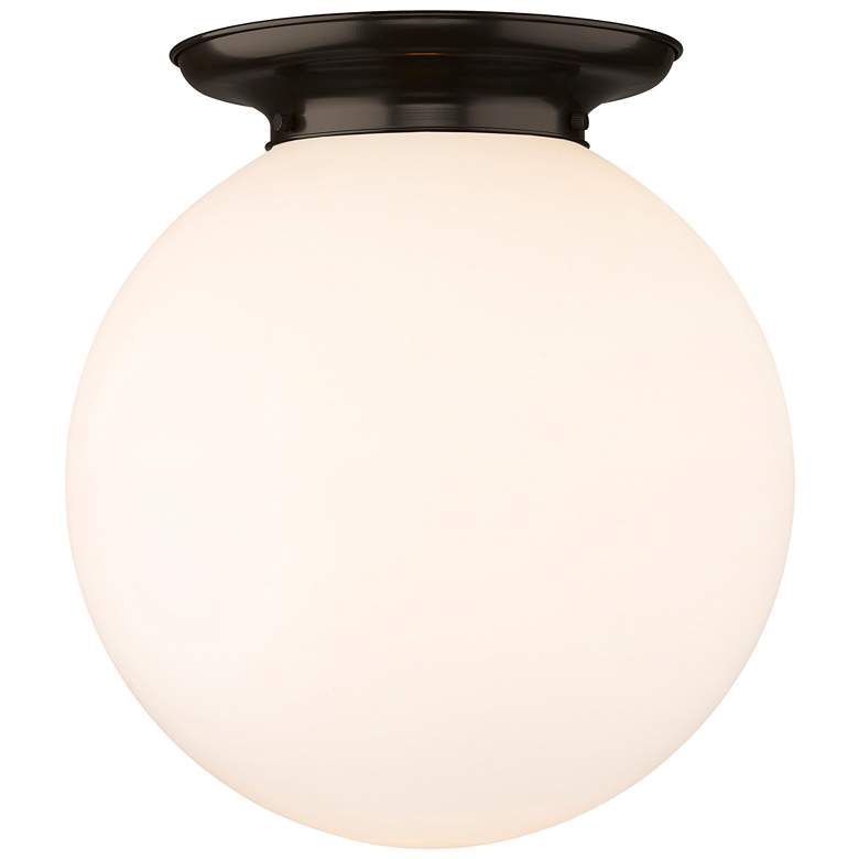Image 1 Beacon 15.75" Wide Oiled Brass Flush Mount With Matte White Glass Shad