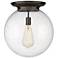 Beacon 15.75" Wide Oiled Brass Flush Mount With Seedy Glass Shade