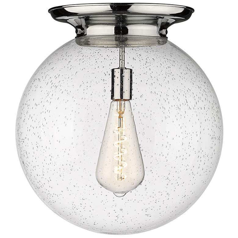 Image 1 Beacon 15.75" Wide Polished Chrome Flush Mount With Seedy Glass Shade