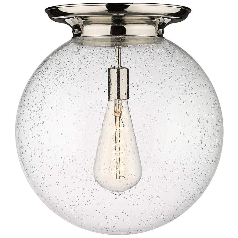 Image 1 Beacon 15.75" Wide Polished Nickel Flush Mount With Seedy Glass Shade