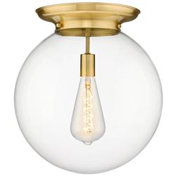 Beacon 15.75&quot; Wide Satin Gold Flush Mount With Clear Glass Shade