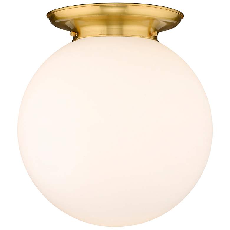 Image 1 Beacon 15.75" Wide Satin Gold Flush Mount With Matte White Glass Shade