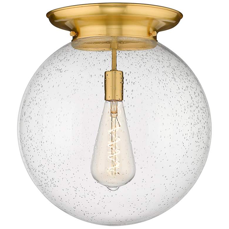 Image 1 Beacon 15.75" Wide Satin Gold Flush Mount With Seedy Glass Shade