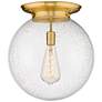 Beacon 15.75" Wide Satin Gold Flush Mount With Seedy Glass Shade