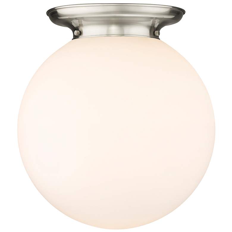 Image 1 Beacon 15.75 inch Wide Satin Nickel Flush Mount With Matte White Glass Sha
