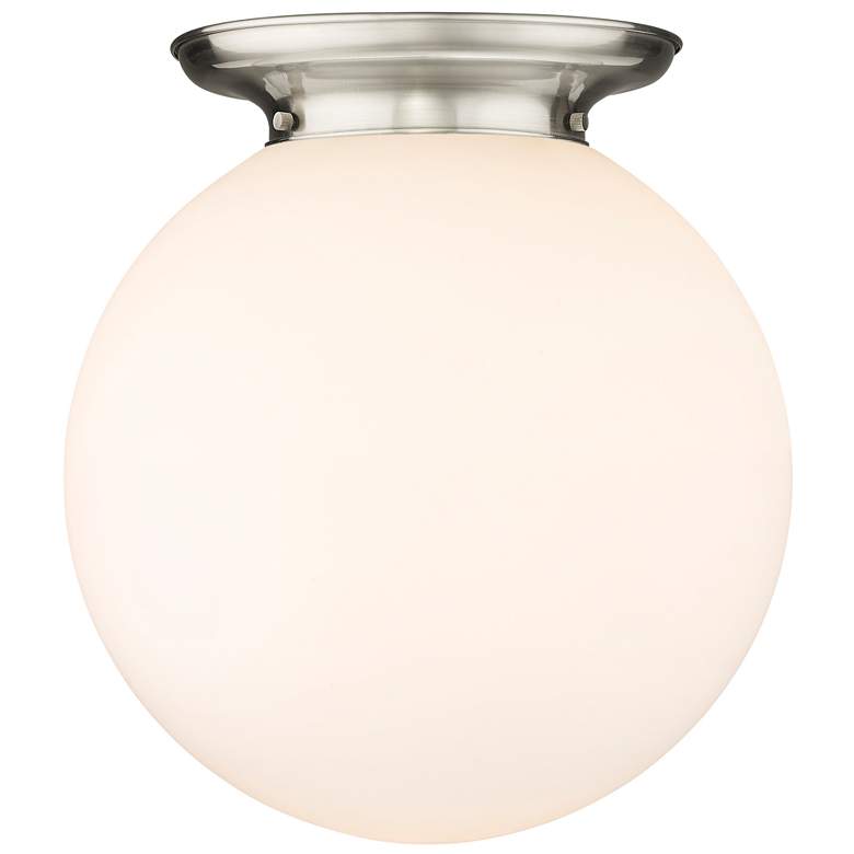 Image 1 Beacon 15.75" Wide Satin Nickel Flush Mount With Matte White Glass Sha
