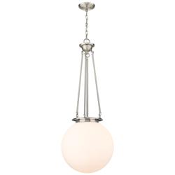 Beacon 15.75&quot; Wide Satin Nickel Pendant With Matte White Glass Shade