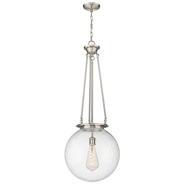 Image 1 Beacon 15.75" Wide Satin Nickel Pendant With Seedy Glass Shade