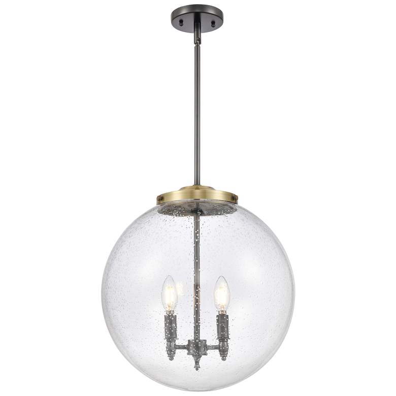 Image 1 Beacon 16" 3-Light Black Antique Brass Pendant w/ Seedy Shade