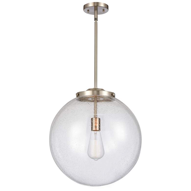 Image 1 Beacon 16 inch Brushed Satin Nickel Pendant w/ Seedy Shade