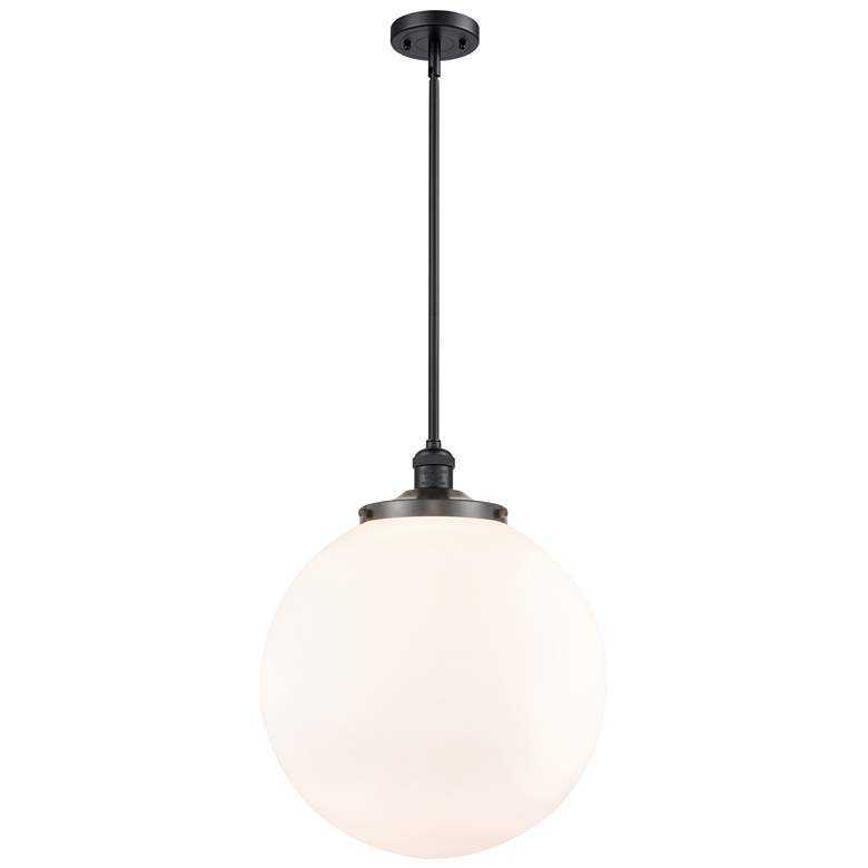 Image 1 Beacon 16" Wide Matte Black Pendant Light with White Glass