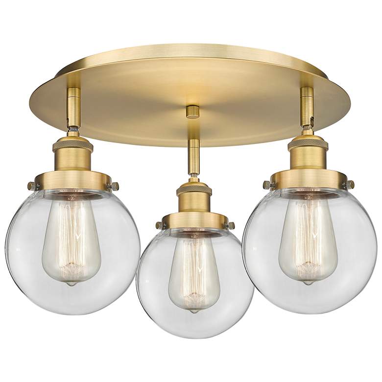 Image 1 Beacon 17.75" Wide 3 Light Brushed Brass Flush Mount With Clear Glass