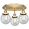 Beacon 17.75" Wide 3 Light Brushed Brass Flush Mount With Seedy Glass