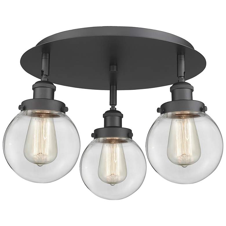 Image 1 Beacon 17.75" Wide 3 Light Matte Black Flush Mount With Clear Glass Sh