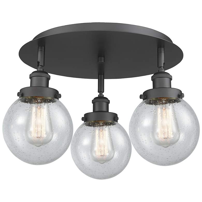 Image 1 Beacon 17.75" Wide 3 Light Matte Black Flush Mount With Seedy Glass Sh