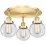 Beacon 17.75" Wide 3 Light Satin Gold Flush Mount With Clear Glass Sha