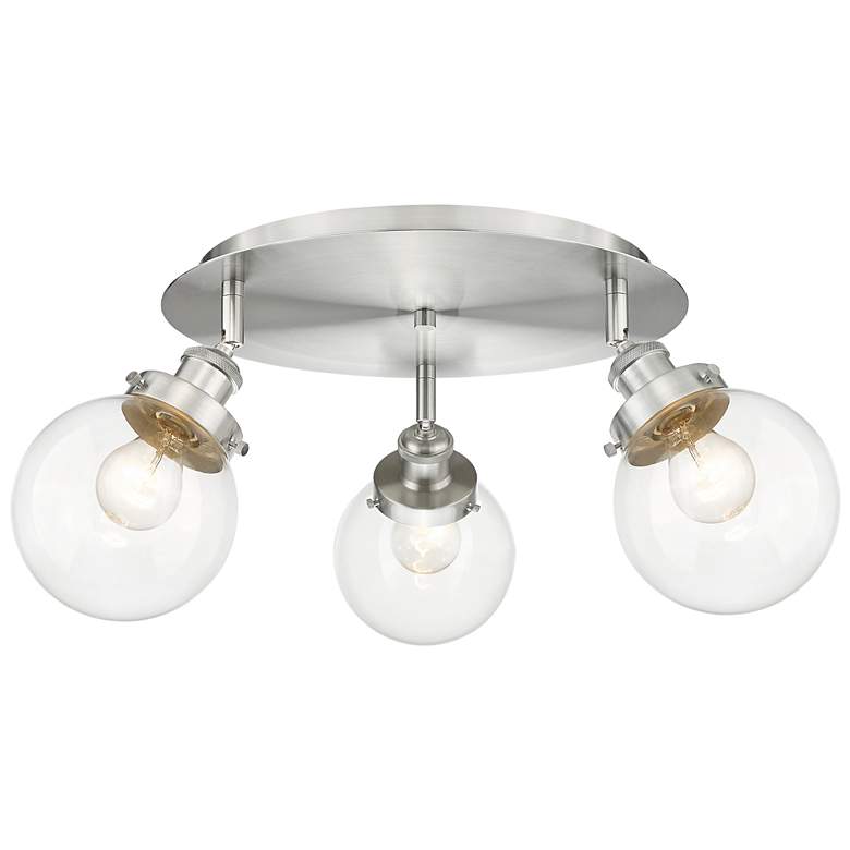 Image 1 Beacon 17.75" Wide 3 Light Satin Nickel Flush Mount With Clear Glass S