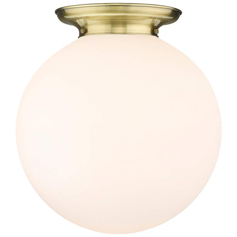 Image 1 Beacon 17.75" Wide Antique Brass Flush Mount With Matte White Glass Sh