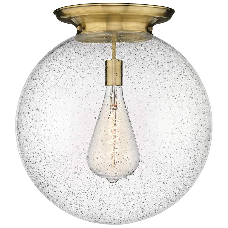 Image 1 Beacon 17.75" Wide Antique Brass Flush Mount With Seedy Glass Shade