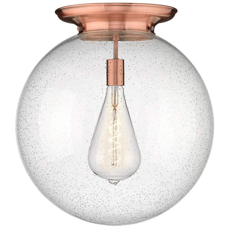 Image 1 Beacon 17.75" Wide Antique Copper Flush Mount With Seedy Glass Shade