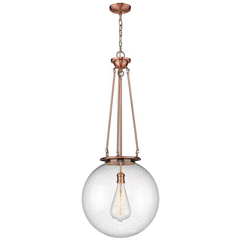 Image 1 Beacon 17.75" Wide Antique Copper Pendant With Seedy Glass Shade