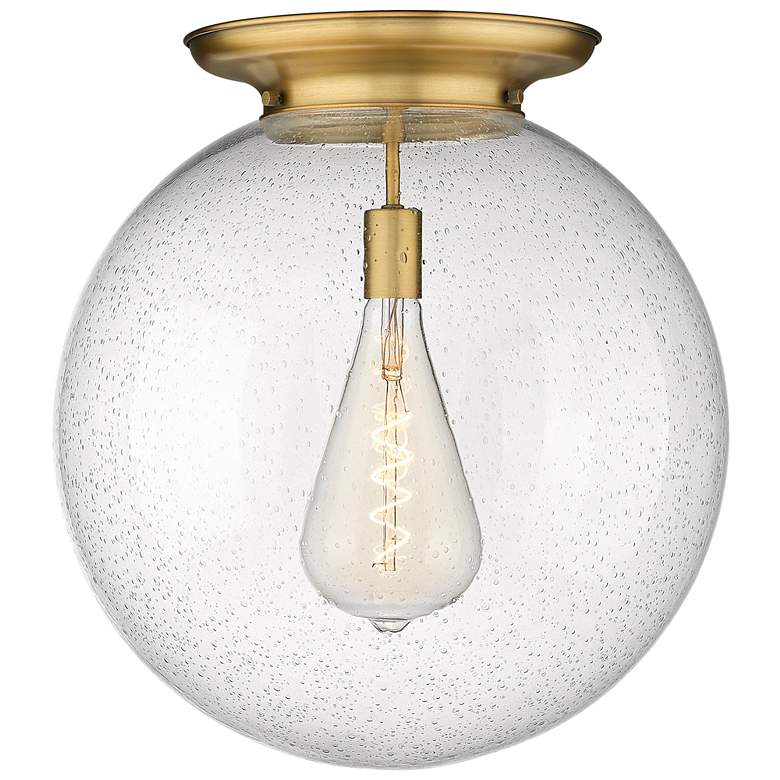 Image 1 Beacon 17.75" Wide Brushed Brass Flush Mount With Seedy Glass Shade