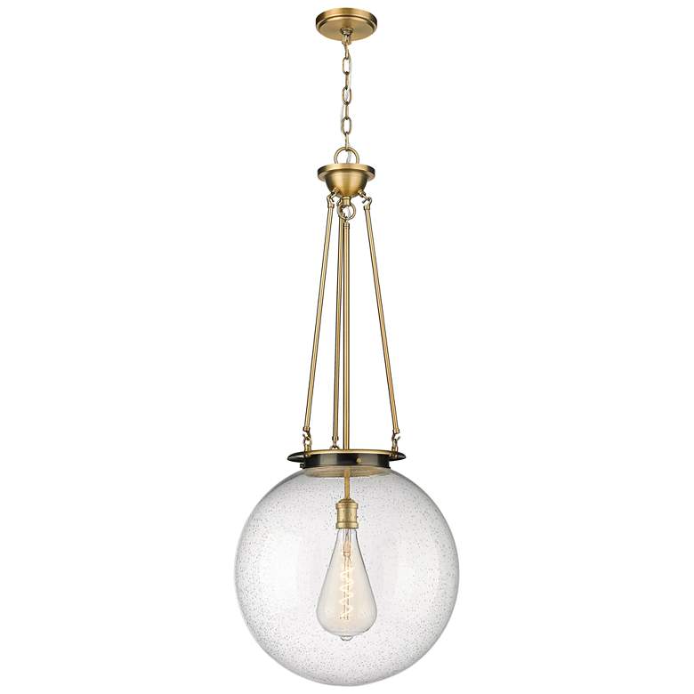Image 1 Beacon 17.75" Wide Brushed Brass Pendant With Seedy Glass Shade