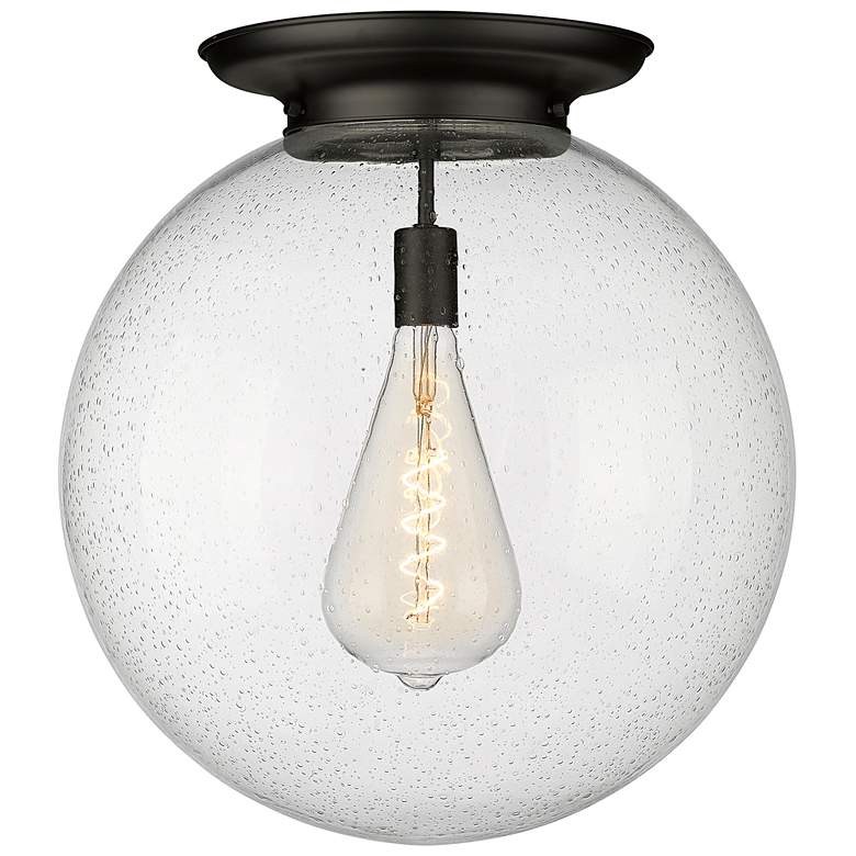 Image 1 Beacon 17.75" Wide Matte Black Flush Mount With Seedy Glass Shade