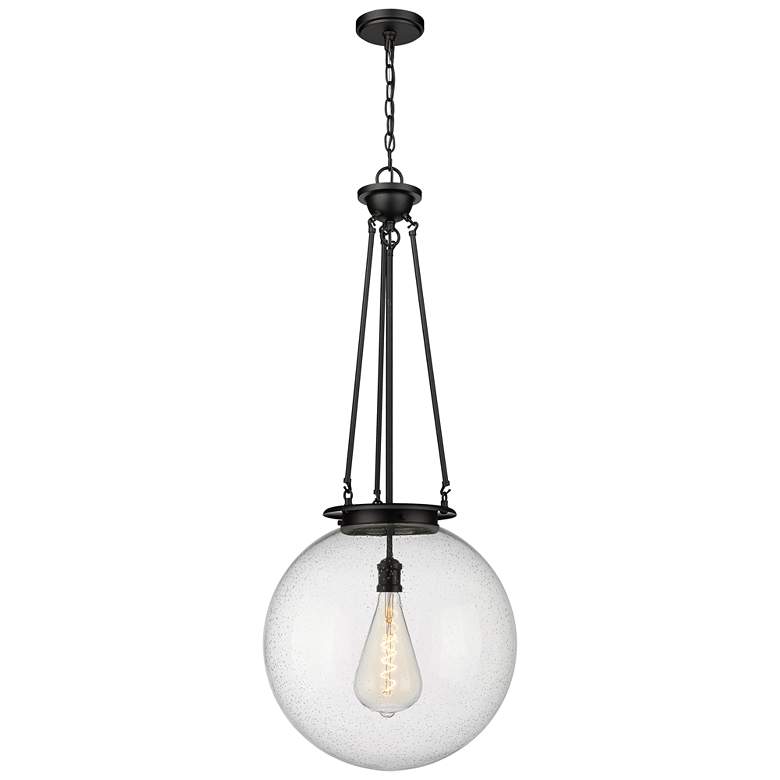 Image 1 Beacon 17.75" Wide Matte Black Pendant With Seedy Glass Shade